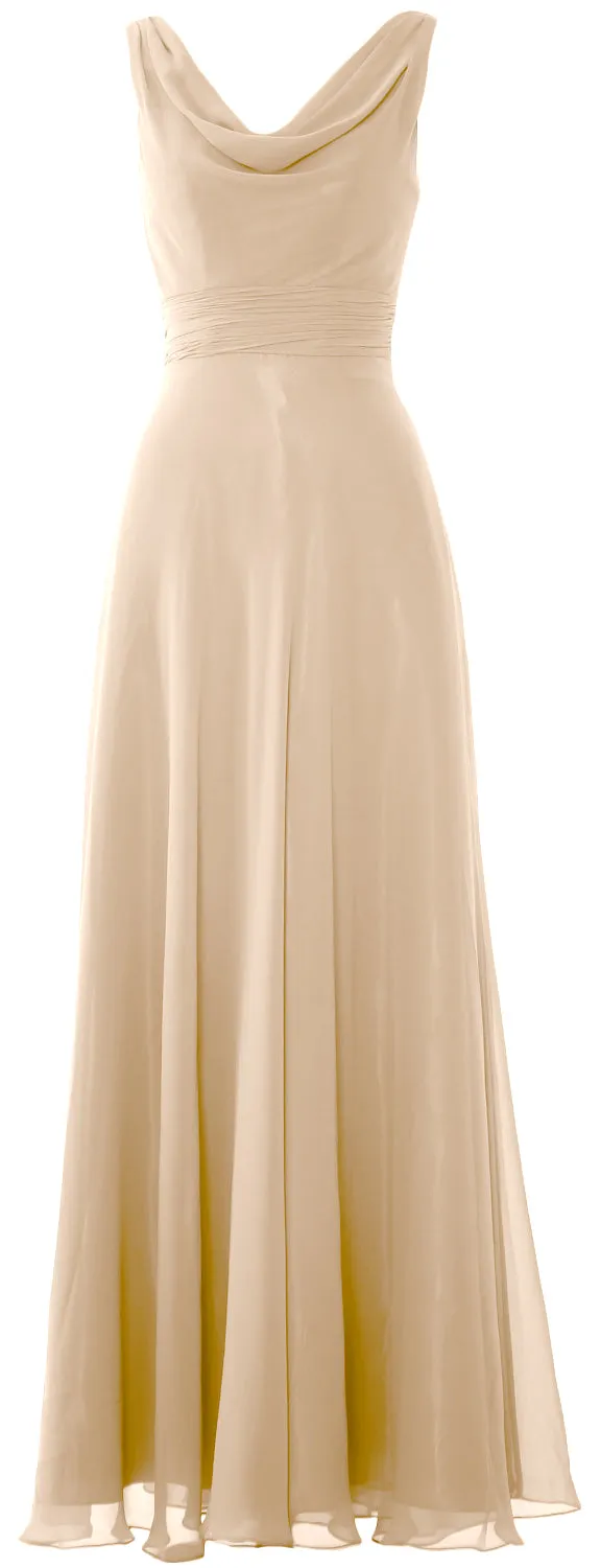 MACloth Women Long Cowl Neck Wedding Party Bridesmaid Dress Formal Gown