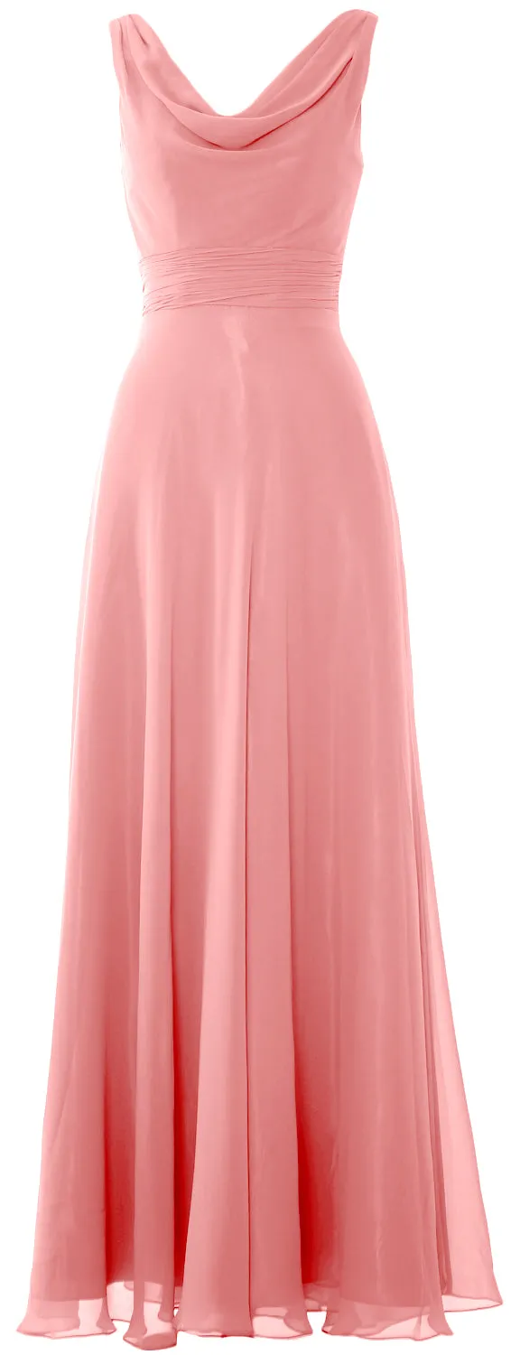 MACloth Women Long Cowl Neck Wedding Party Bridesmaid Dress Formal Gown