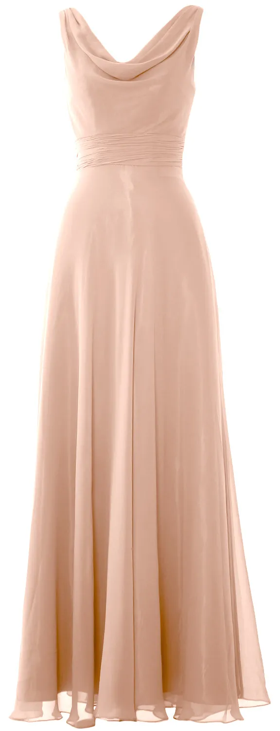 MACloth Women Long Cowl Neck Wedding Party Bridesmaid Dress Formal Gown