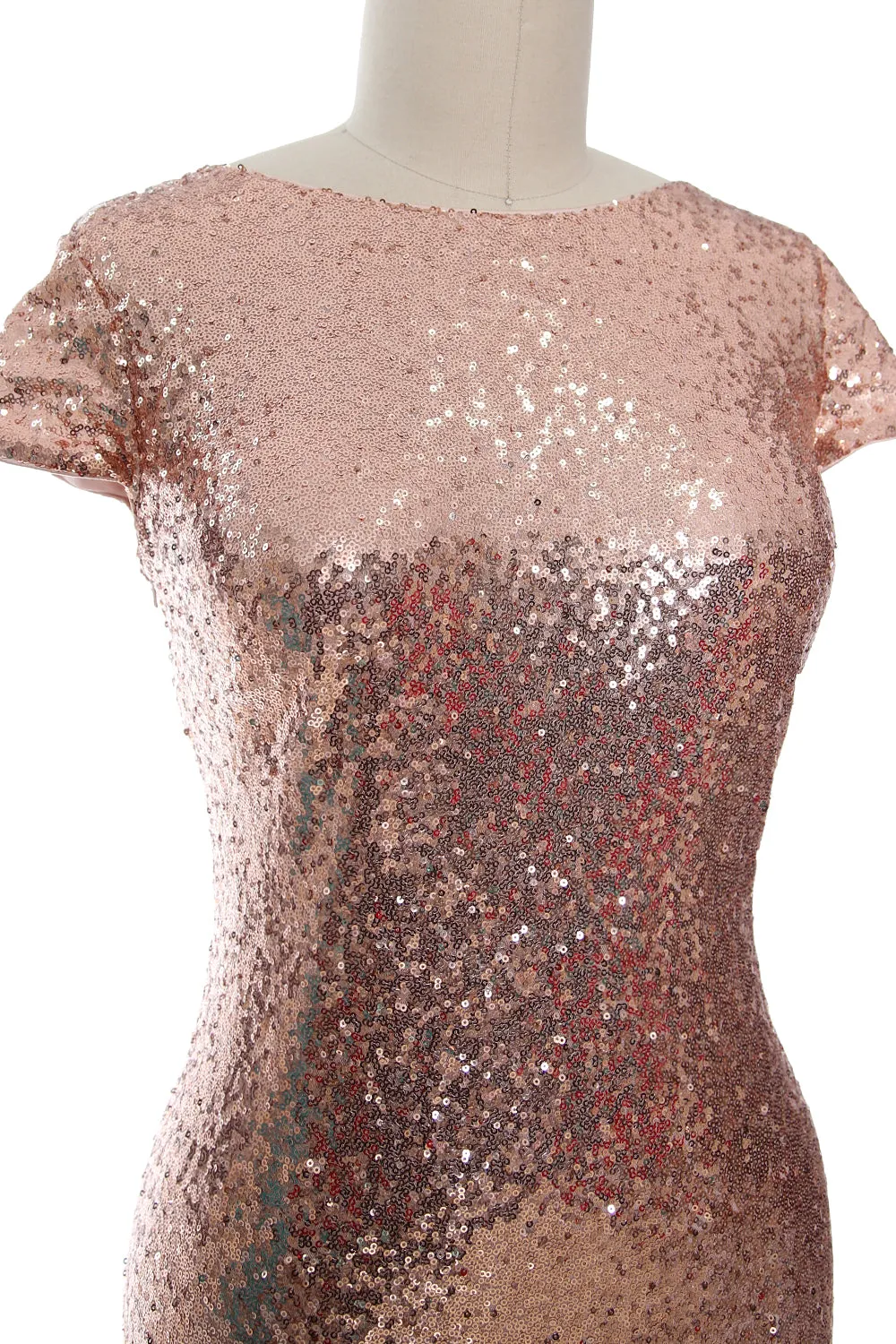 MACloth Women Maxi Sequin Bridesmaid Dresses Cap Sleeves Wedding Open Back