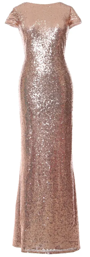 MACloth Women Maxi Sequin Bridesmaid Dresses Cap Sleeves Wedding Open Back