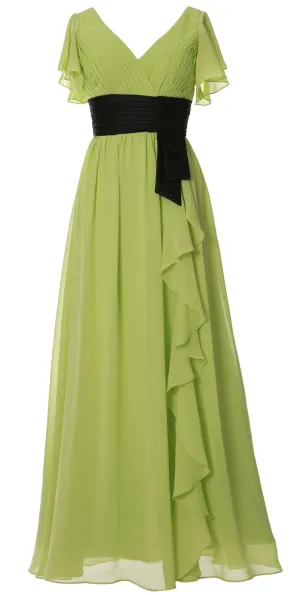 MACloth Women V Neck Evening Gown Short Sleeve Long Mother of The Bride Dress