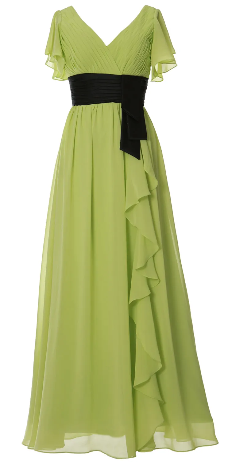 MACloth Women V Neck Evening Gown Short Sleeve Long Mother of The Bride Dress