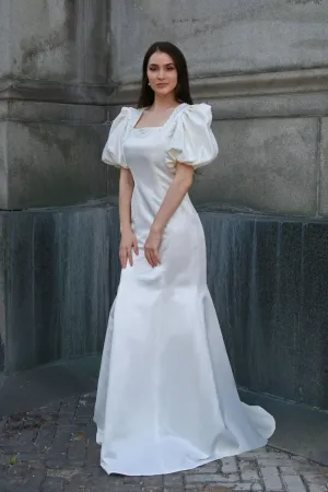 Marais Gown Pearl Embellished with Puff Sleeve, Square Neckline