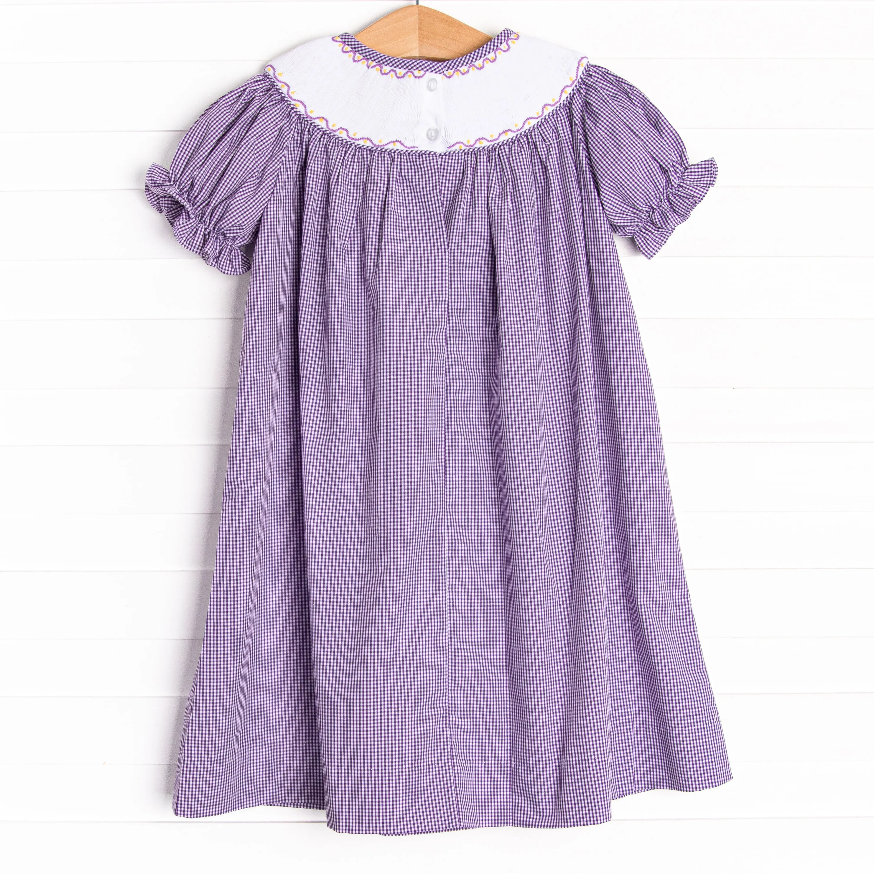 Masquerade Parade Smocked Bishop Dress, Purple