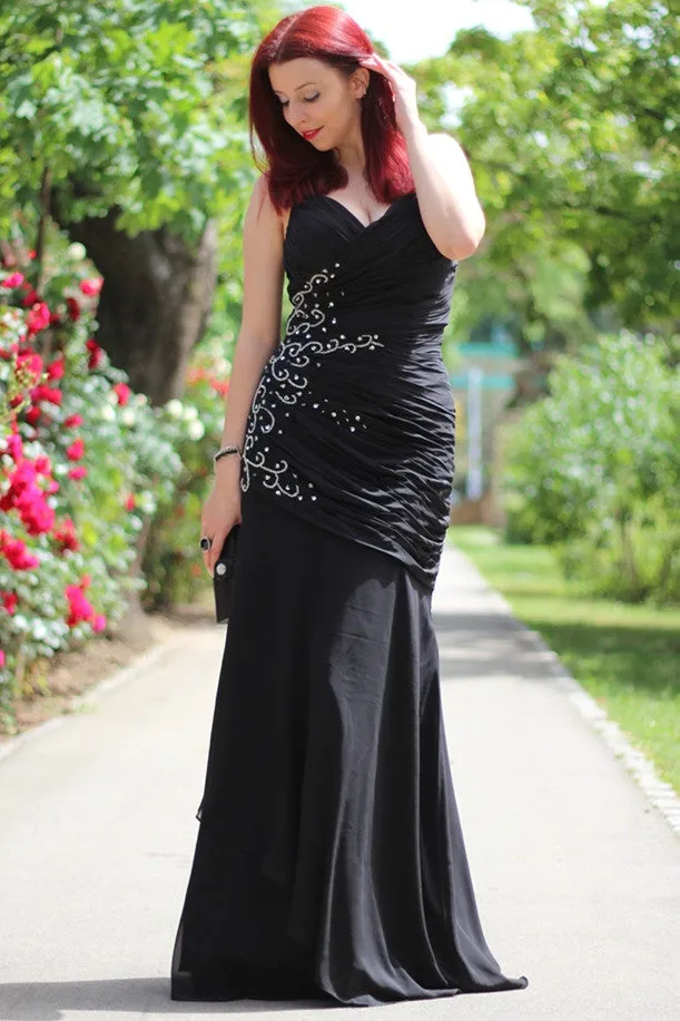 Mermaid Halter Sleeveless Floor Length Chiffon Beading Evening Dress