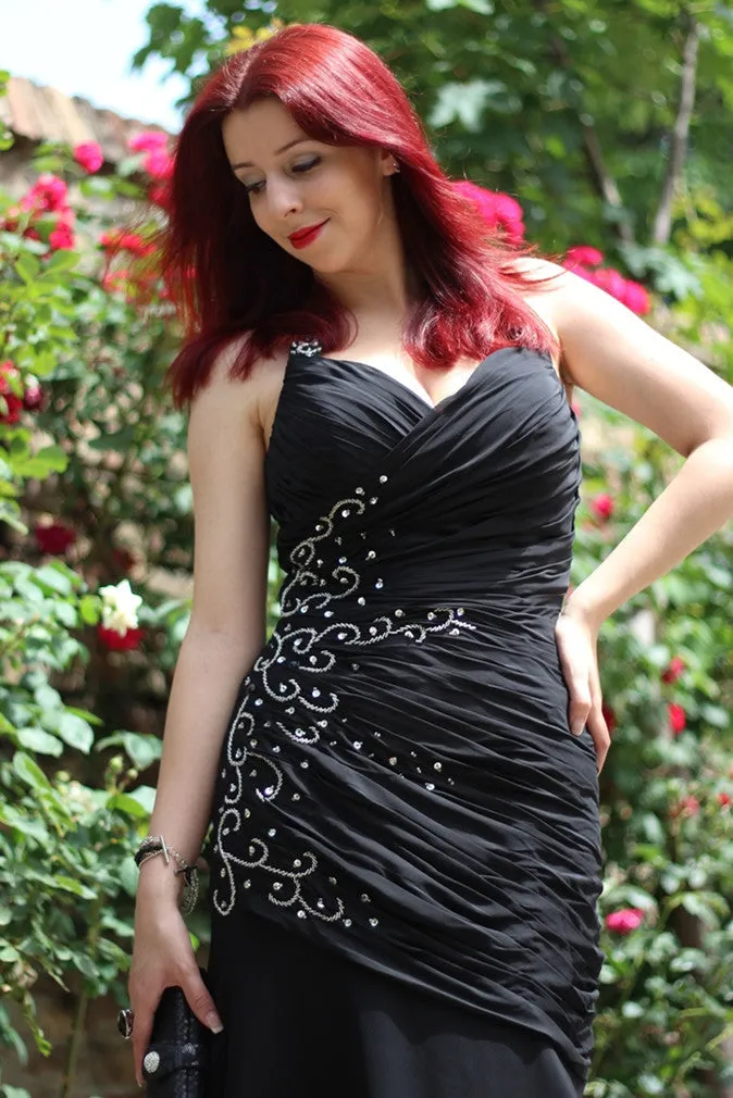 Mermaid Halter Sleeveless Floor Length Chiffon Beading Evening Dress