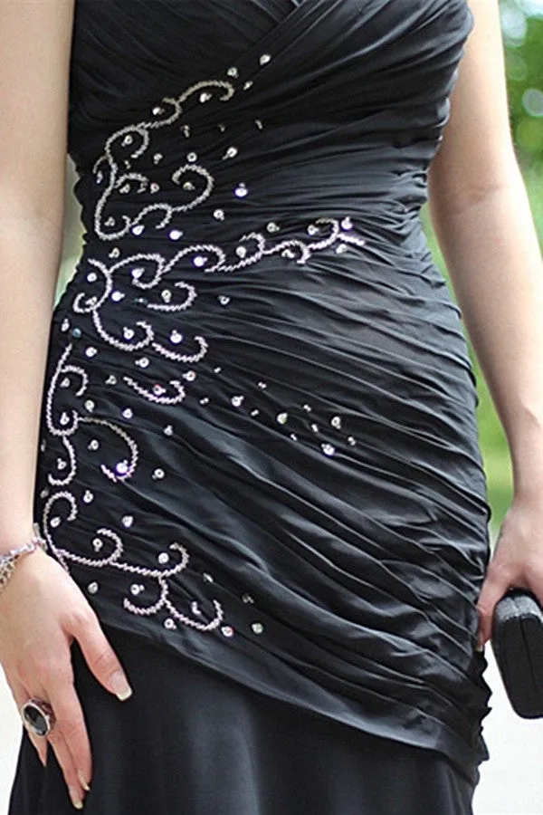Mermaid Halter Sleeveless Floor Length Chiffon Beading Evening Dress