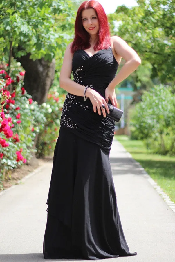 Mermaid Halter Sleeveless Floor Length Chiffon Beading Evening Dress