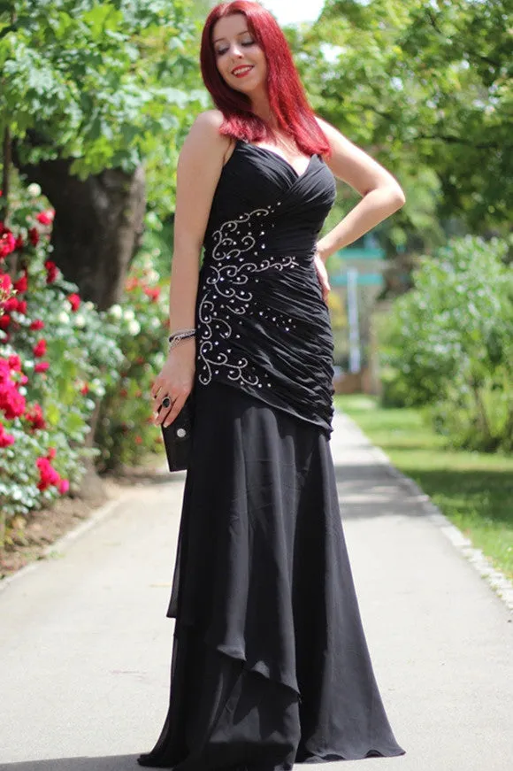 Mermaid Halter Sleeveless Floor Length Chiffon Beading Evening Dress