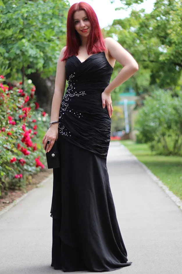 Mermaid Halter Sleeveless Floor Length Chiffon Beading Evening Dress