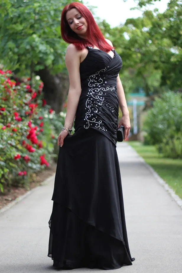 Mermaid Halter Sleeveless Floor Length Chiffon Beading Evening Dress