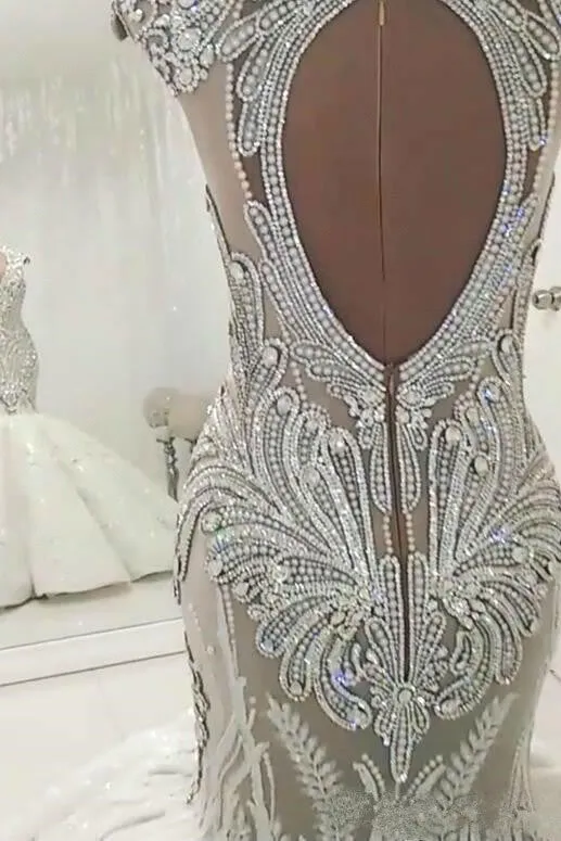 Mermaid V-neck Floor Length Backless Tulle Beading Applique Wedding Dress