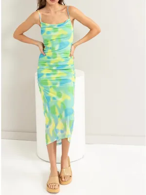 Mesh Tie Dye Midi Dress - Green Multi FINAL SALE