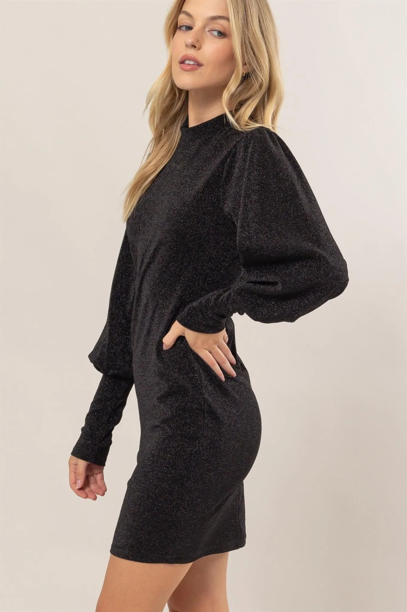 Metallic Mock Neck Mini Dress