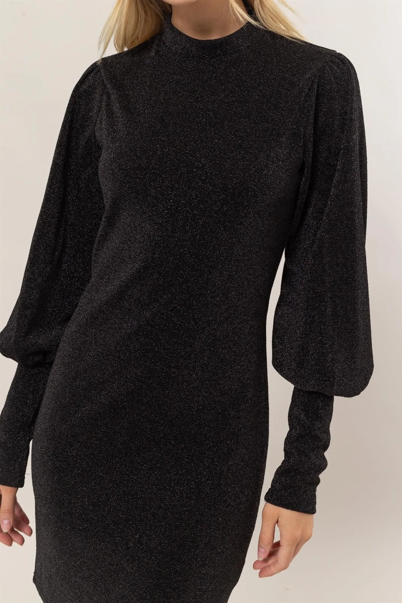 Metallic Mock Neck Mini Dress