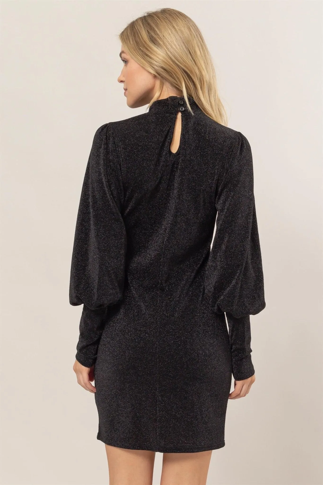 Metallic Mock Neck Mini Dress