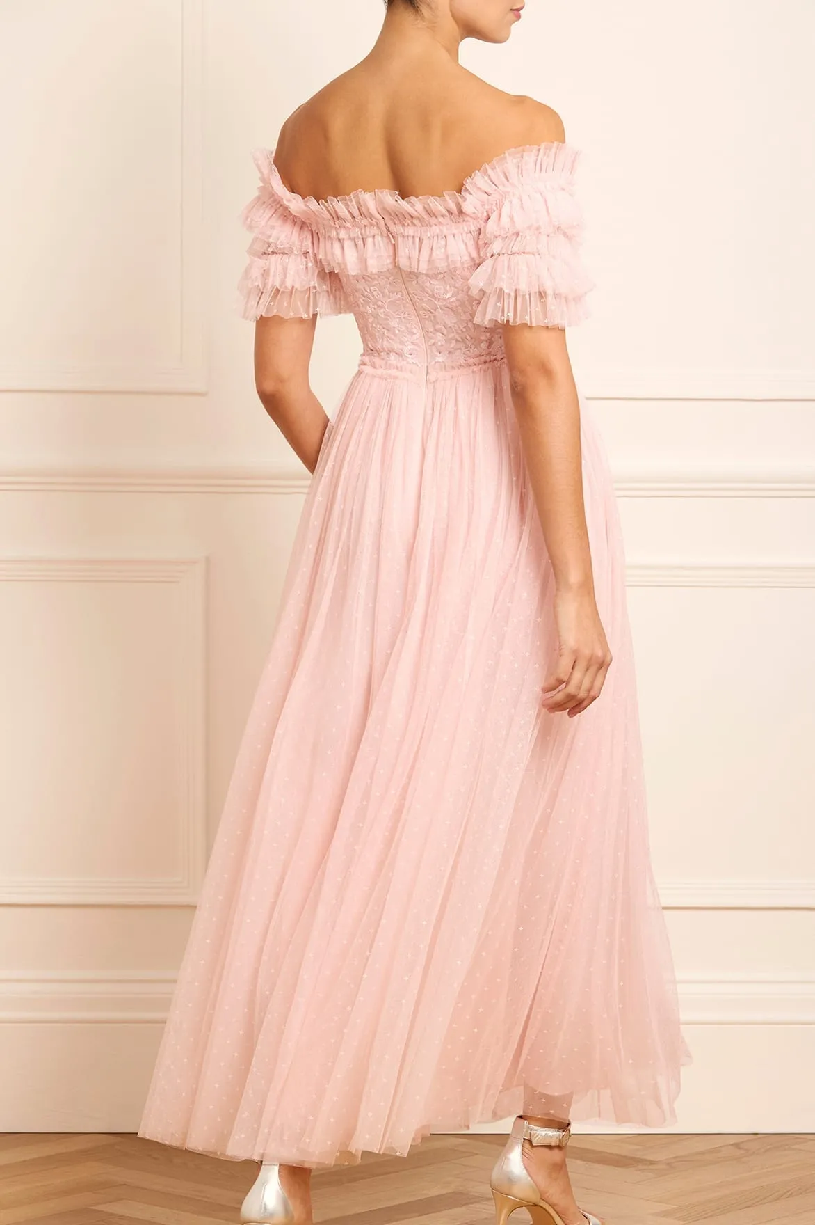 Midsummer Lace Bodice Off-Shoulder Ankle Gown