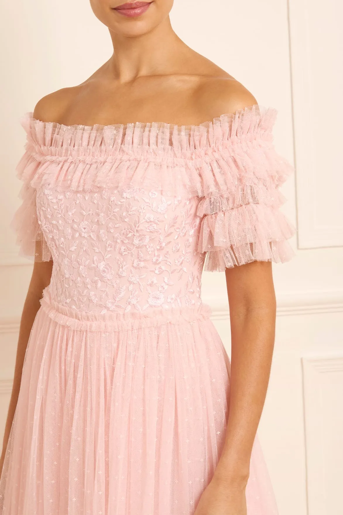 Midsummer Lace Bodice Off-Shoulder Ankle Gown