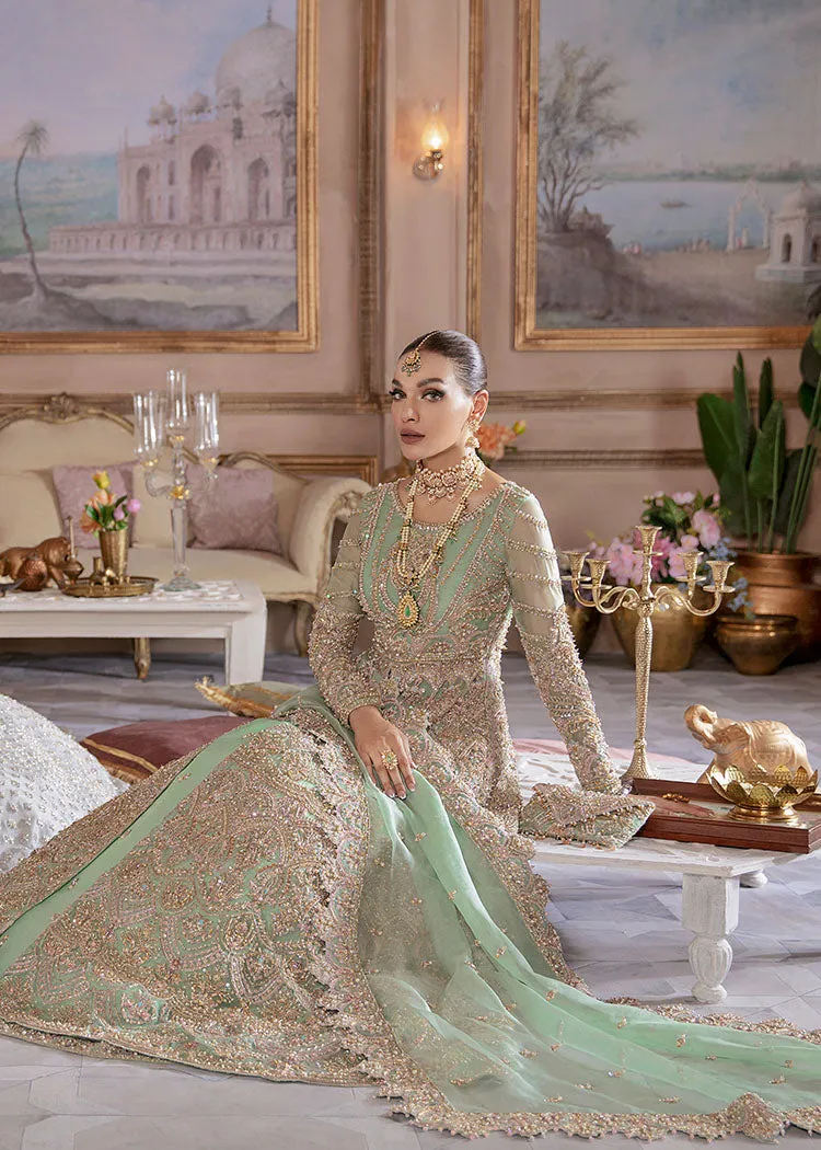 Mint Wedding Lehenga with Front Open Gown Pakistani