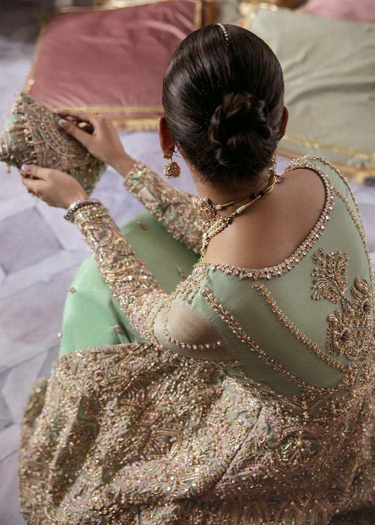 Mint Wedding Lehenga with Front Open Gown Pakistani
