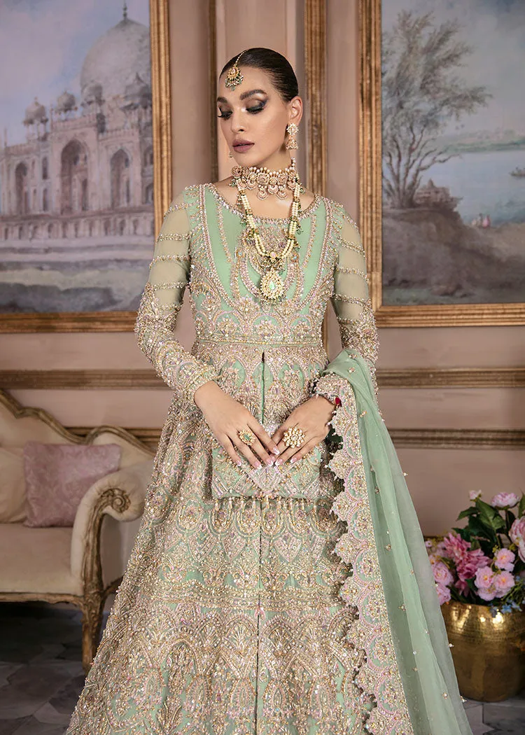 Mint Wedding Lehenga with Front Open Gown Pakistani