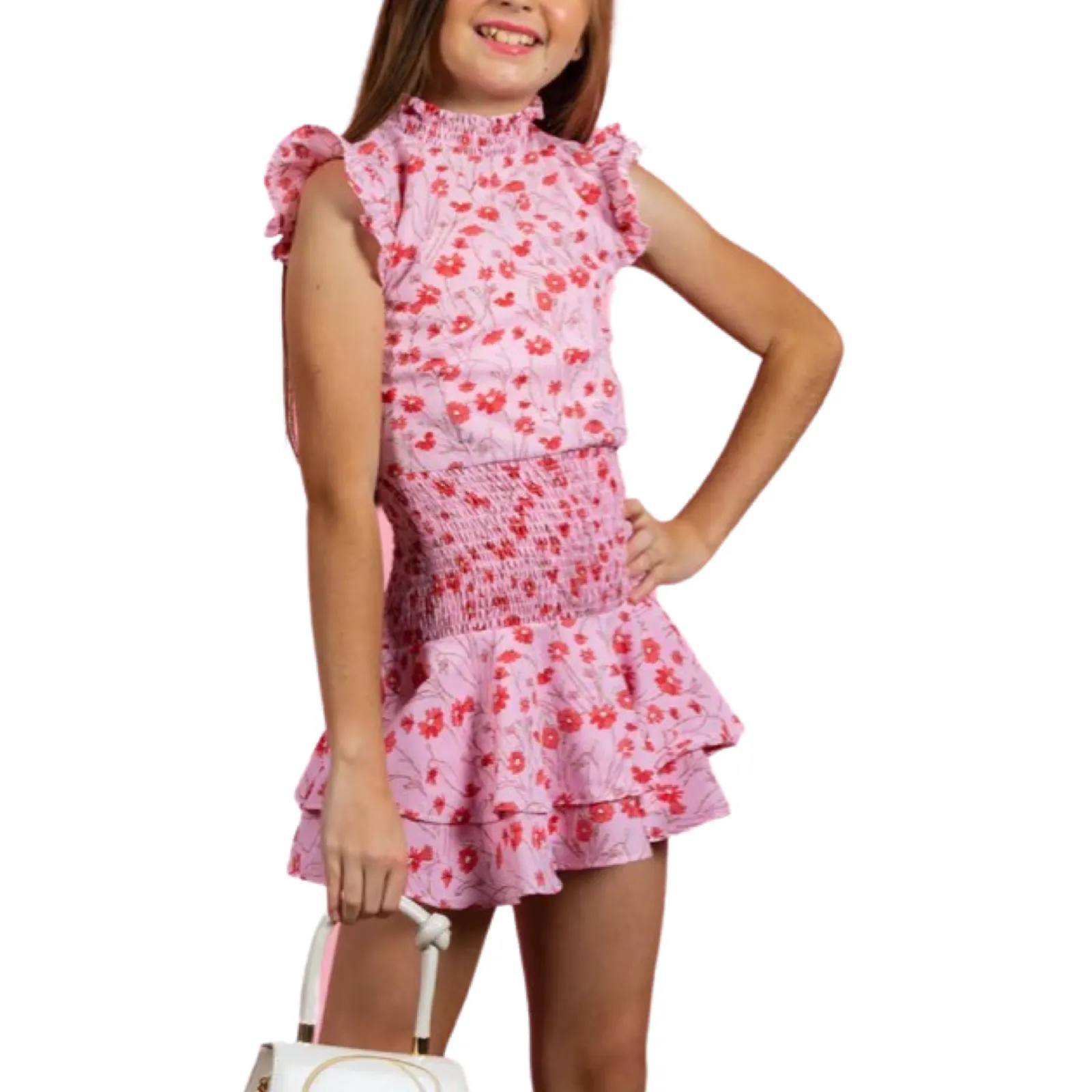 Miss Behave Selena Dress Pink w/ Red Flowers..