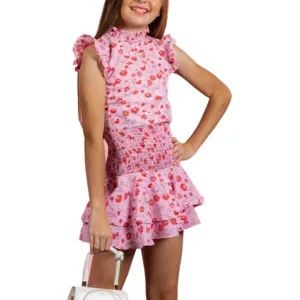 Miss Behave Selena Dress Pink w/ Red Flowers..