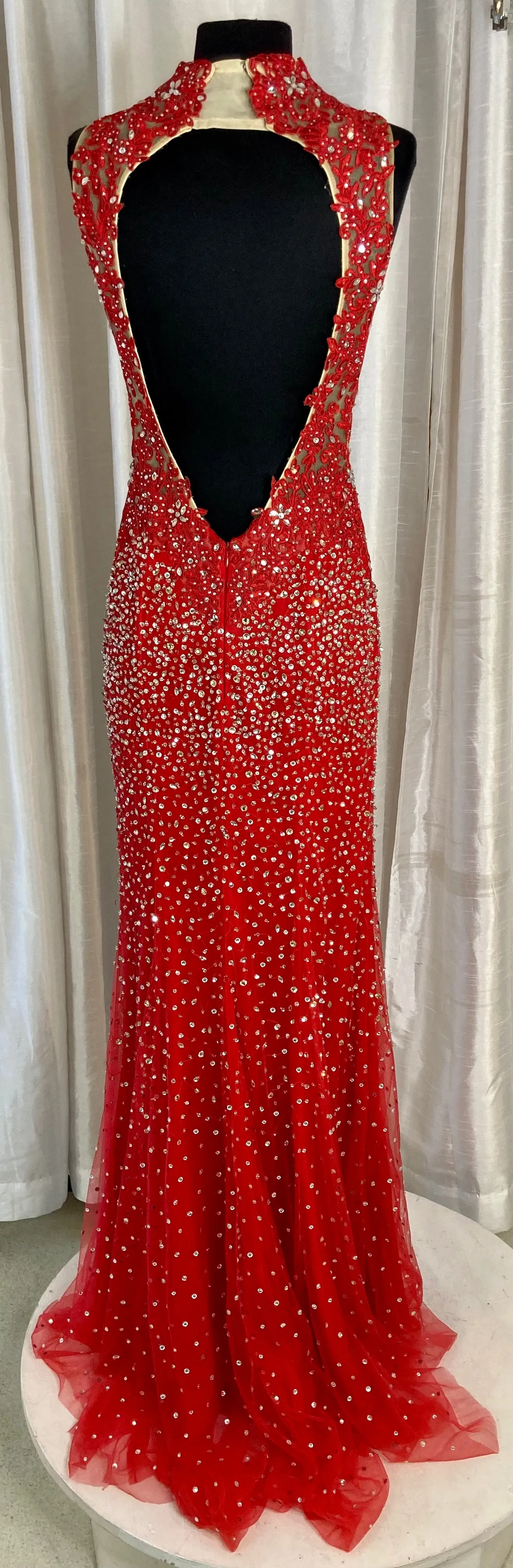 Morilee By Madeline Gardner Long Embellished Lace Gown Red Size 6