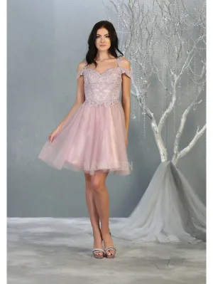 MQ 1809 - Off the Shoulder Tulle Homecoming Dress with Embroidered Lace Bodice & Corset Back