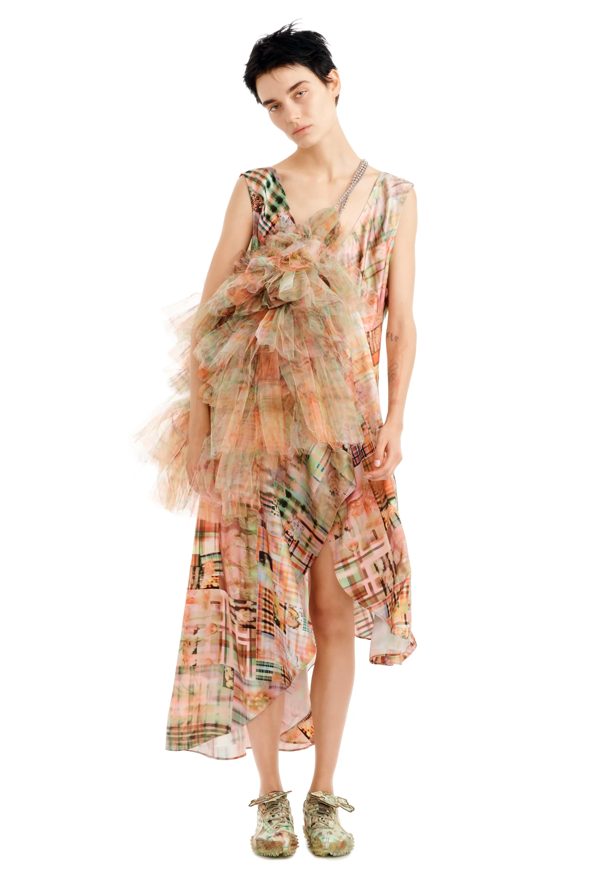 MULTI PLAID TULIP DRESS