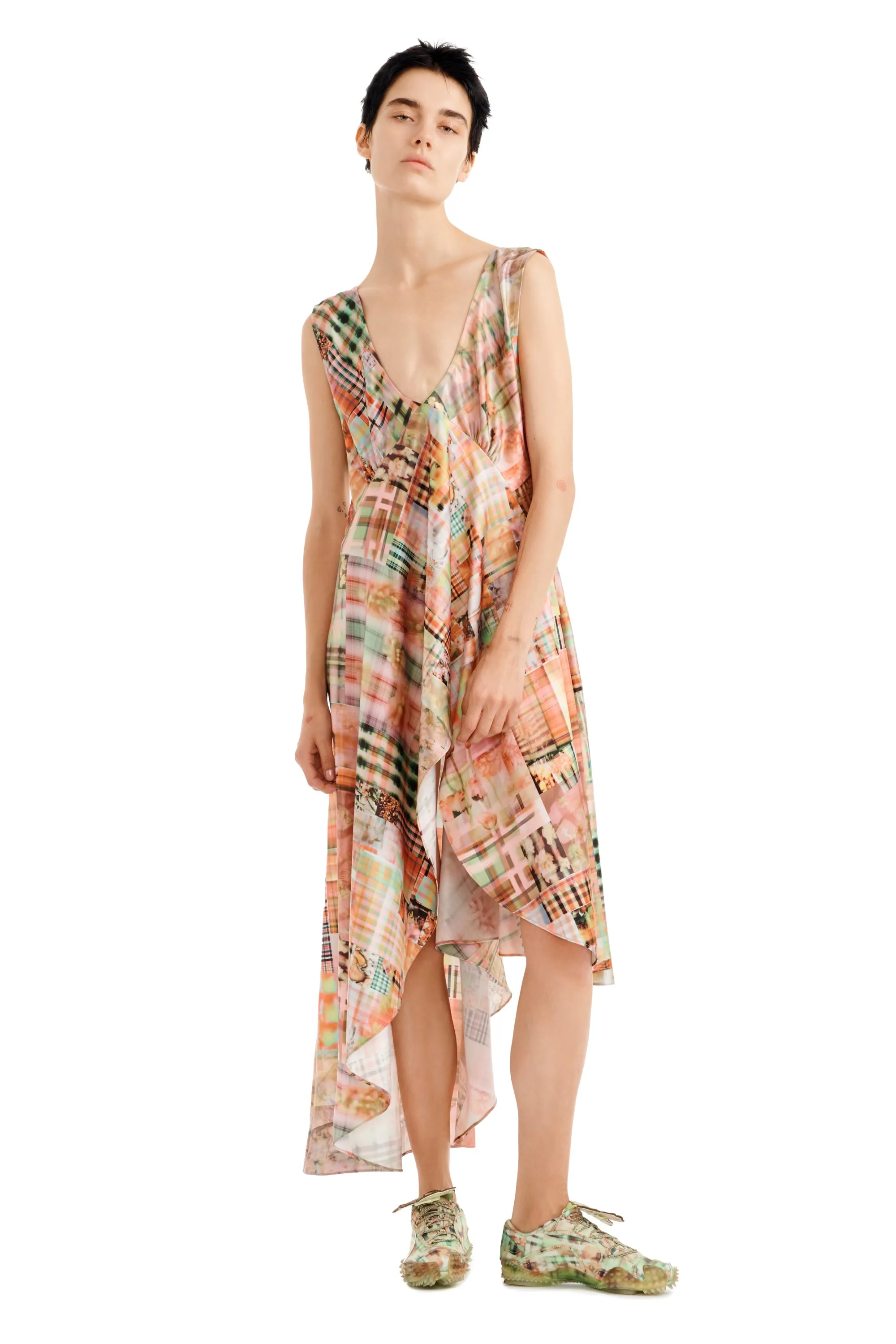 MULTI PLAID TULIP DRESS