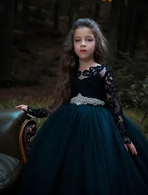 Muscat - Long Black Flower Girl Dress