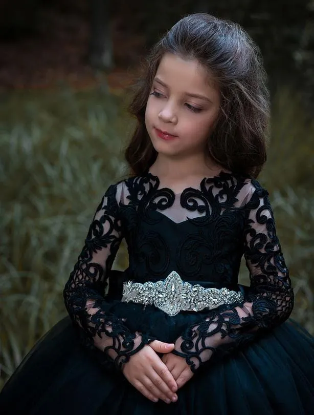Muscat - Long Black Flower Girl Dress