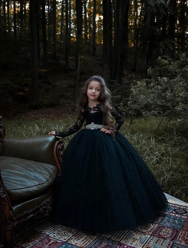 Muscat - Long Black Flower Girl Dress