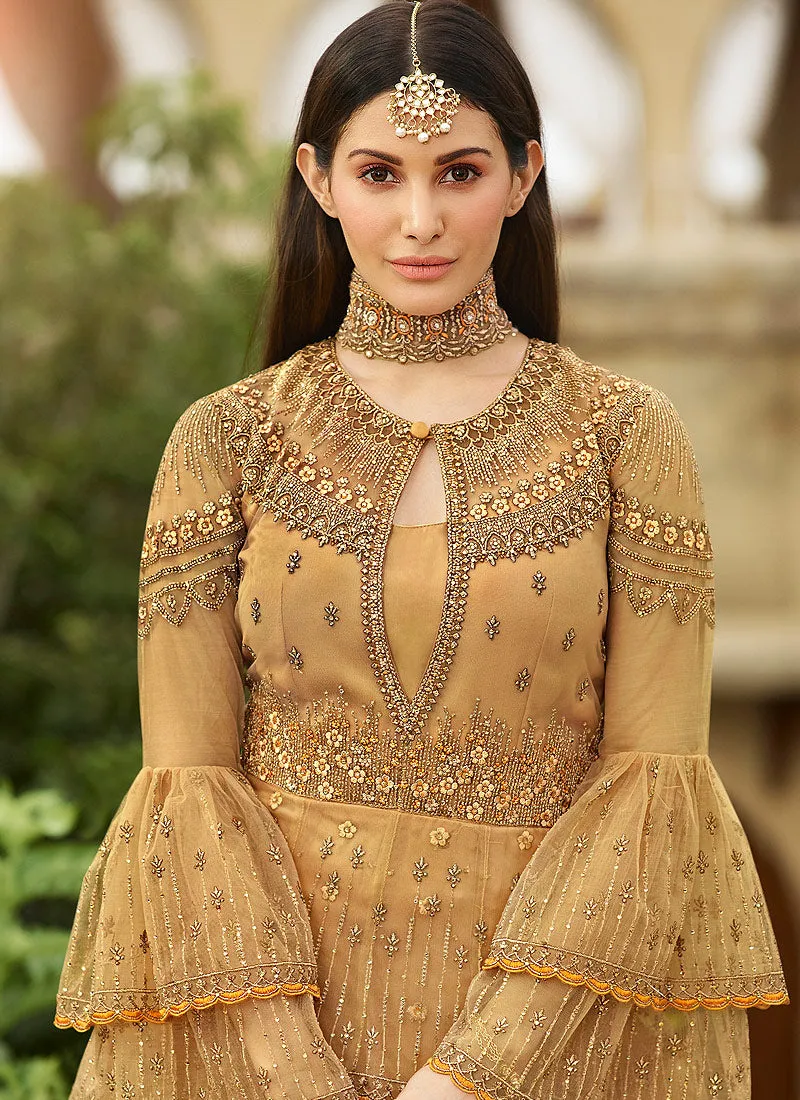 Mustard Yellow Layered Anarkali Suit