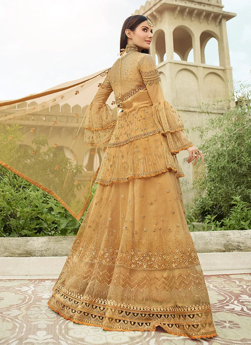 Mustard Yellow Layered Anarkali Suit