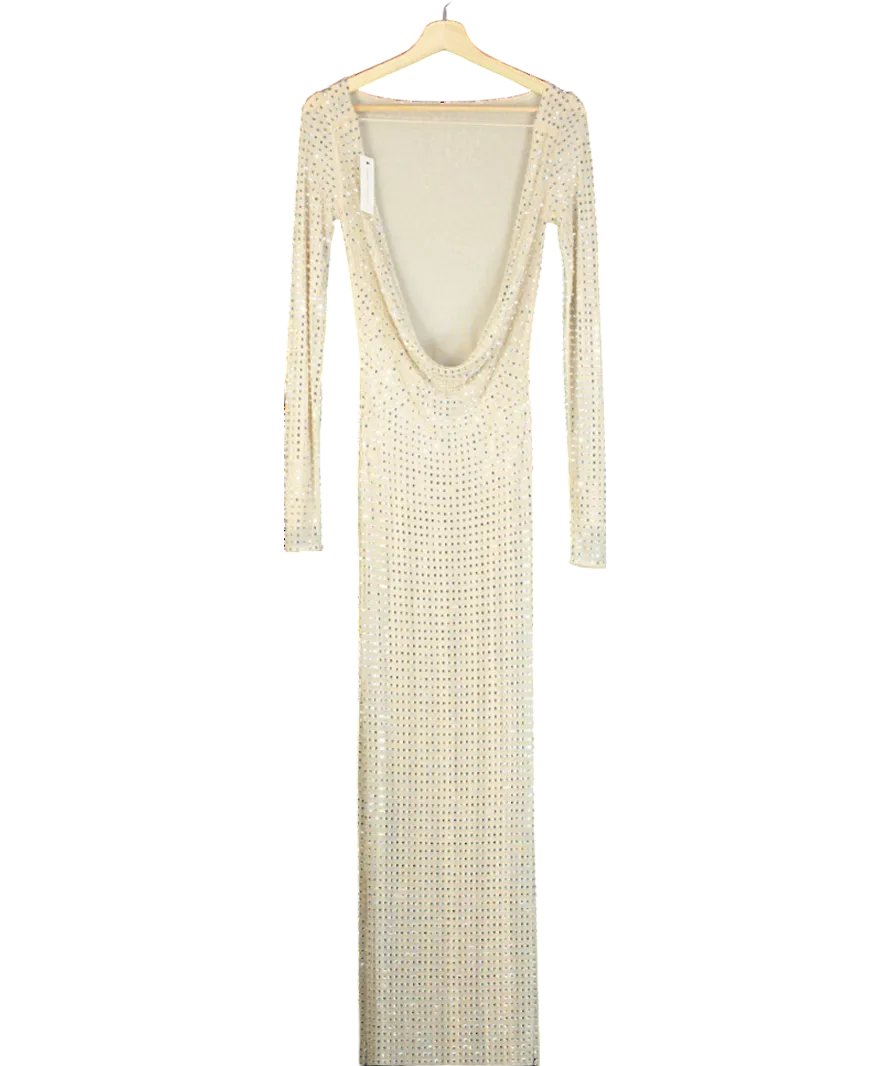 Naked Wardrobe Nude Crystal embellished Open-back Gown UK XS