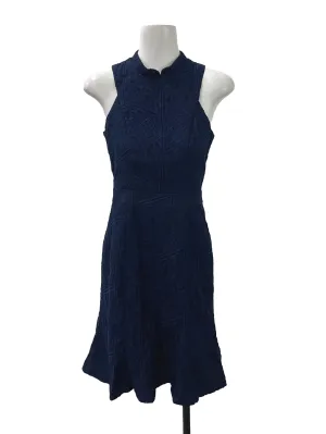 Navy High Neck Floral Lace Bodycon Dress