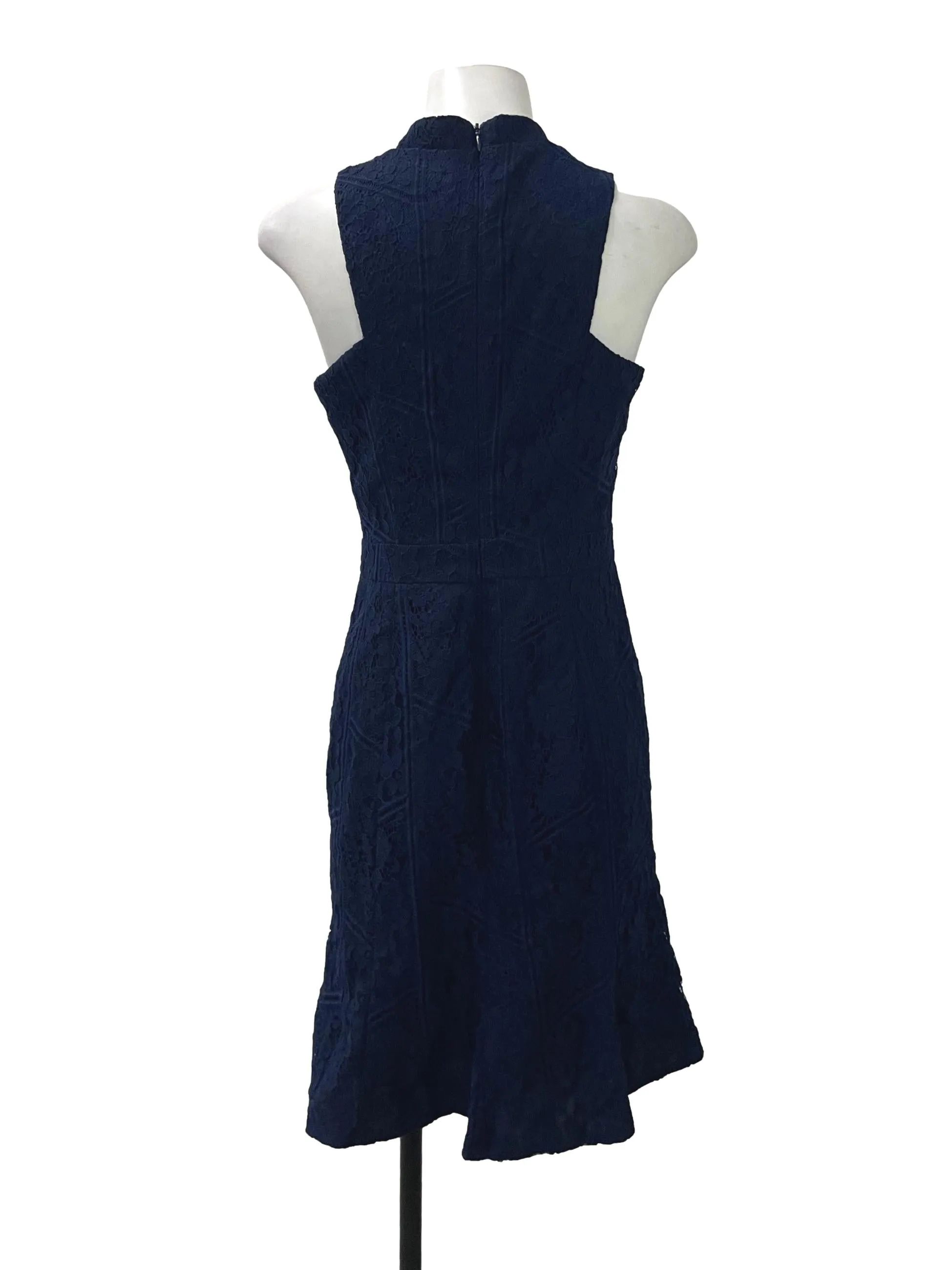 Navy High Neck Floral Lace Bodycon Dress