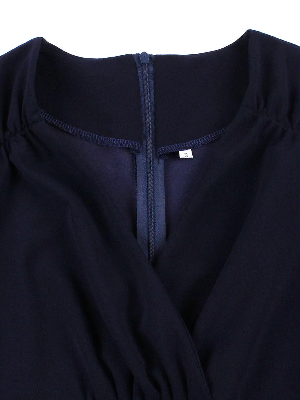 Navy V Neck Short Sleeve 1950S Vintage Dress