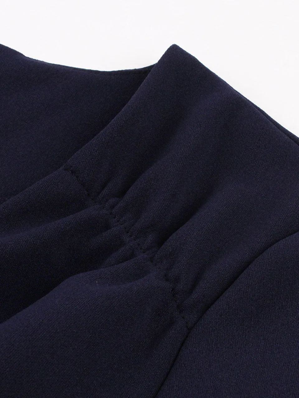 Navy V Neck Short Sleeve 1950S Vintage Dress