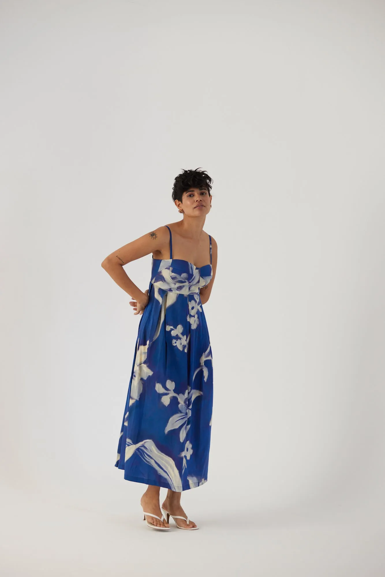 New Season Fall 24/Summer 25-Dress Cotton Satin Chicory Brallette Blue-YAMBB19-Fashion Edit Yam