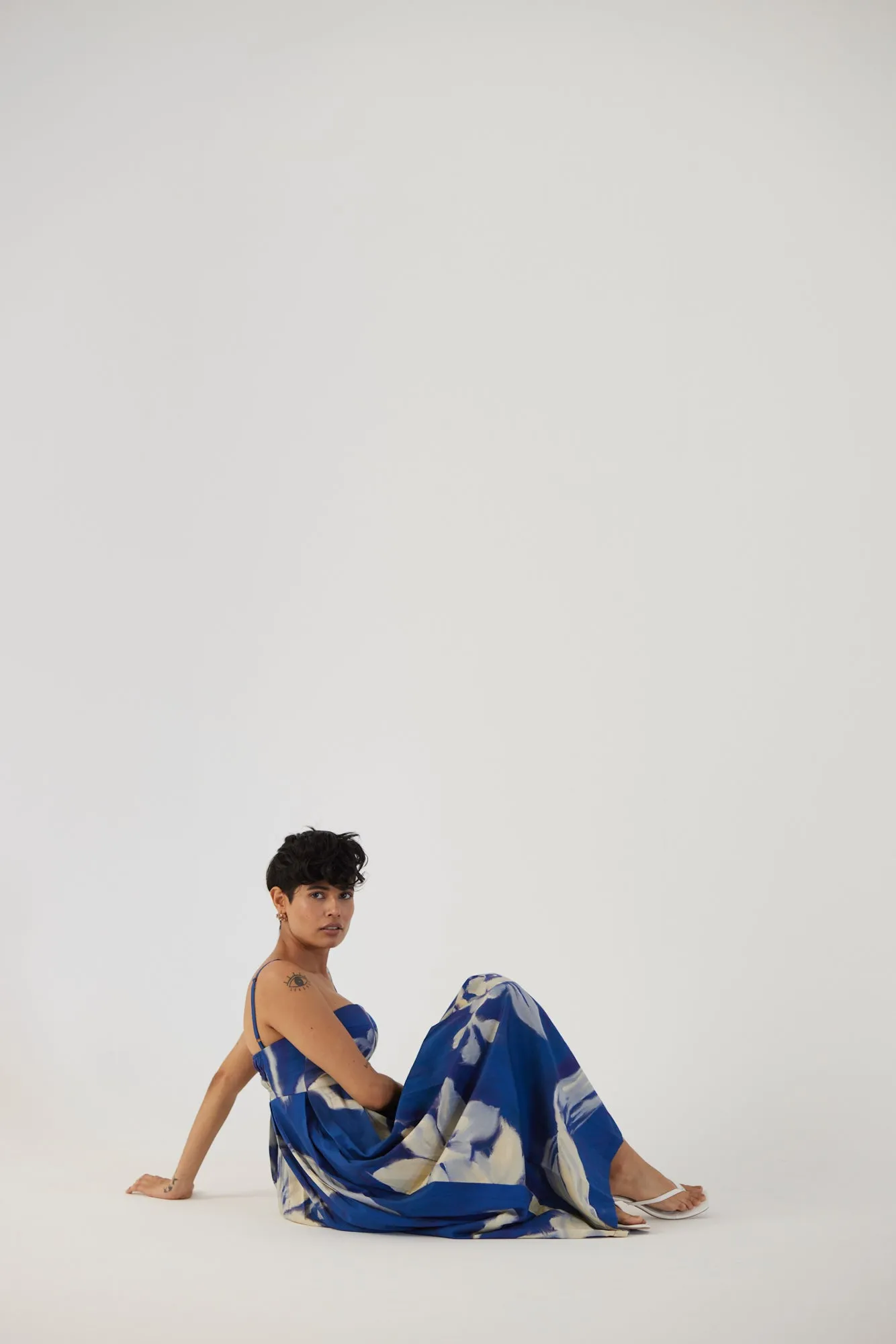 New Season Fall 24/Summer 25-Dress Cotton Satin Chicory Brallette Blue-YAMBB19-Fashion Edit Yam