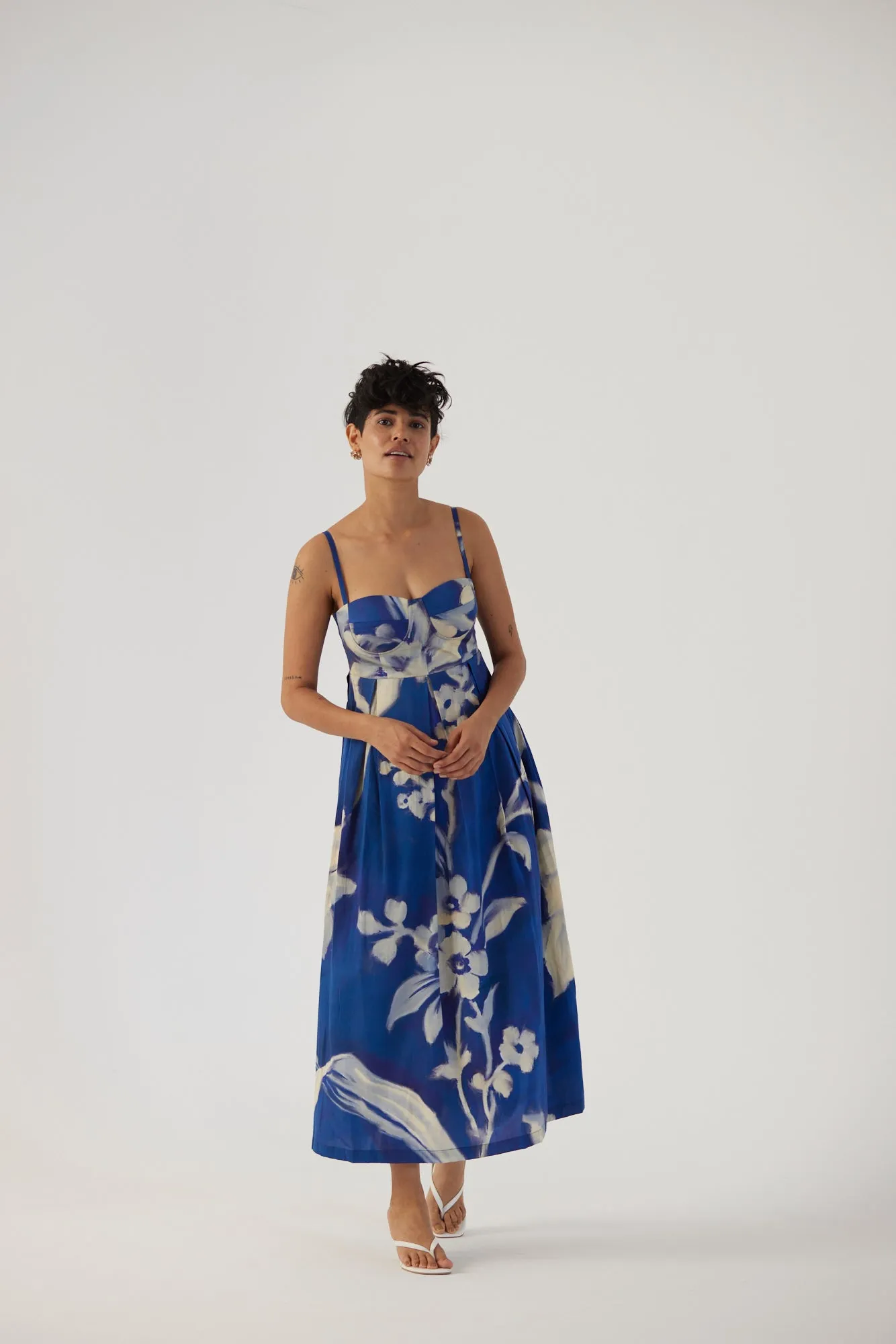 New Season Fall 24/Summer 25-Dress Cotton Satin Chicory Brallette Blue-YAMBB19-Fashion Edit Yam