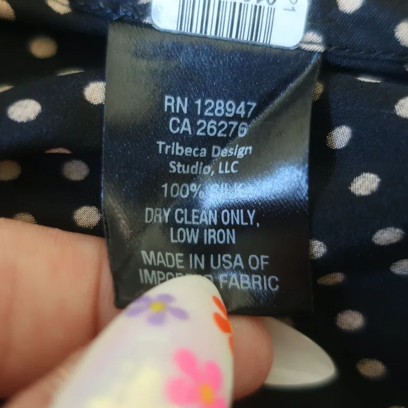 Nili Lotan Isla Tie-Neck Polka Dot Mini Dress Black/Ivory Silk Satin Size Medium
