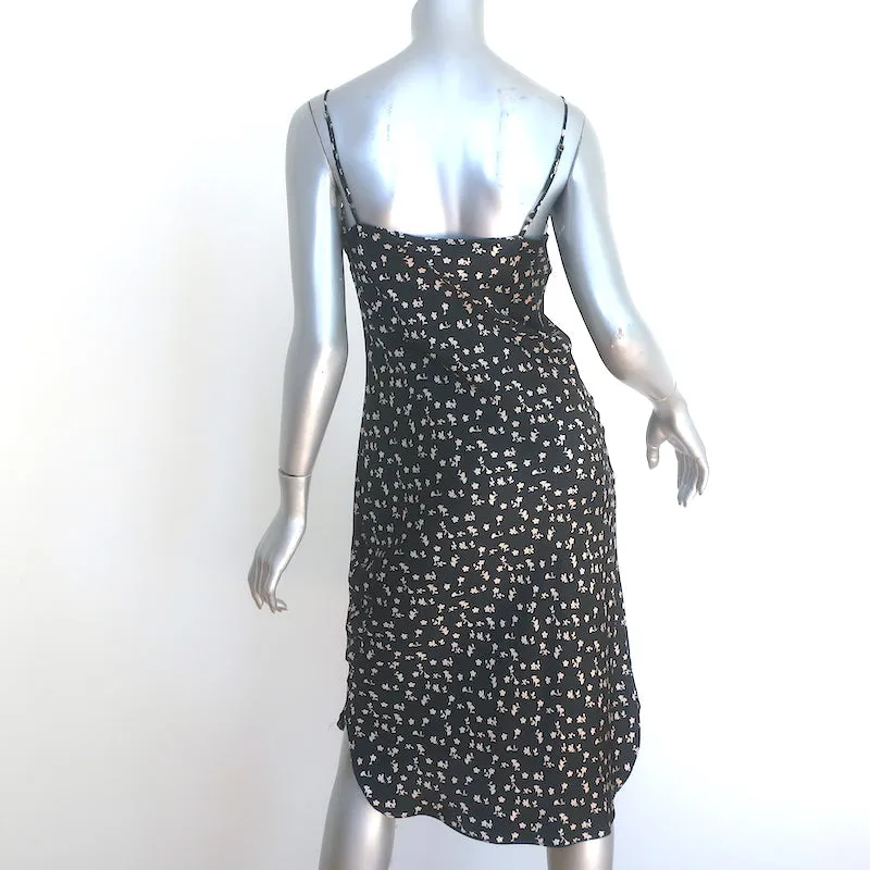Nili Lotan Short Cami Dress Black Floral Print Silk Satin Size Small