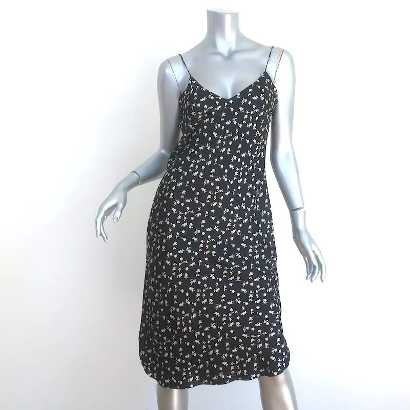 Nili Lotan Short Cami Dress Black Floral Print Silk Satin Size Small