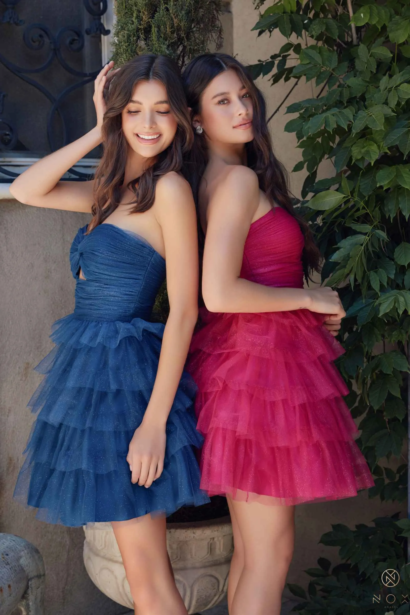 Nox Anabel A827 Short Glittered A-Line Tiered Tulle Dress