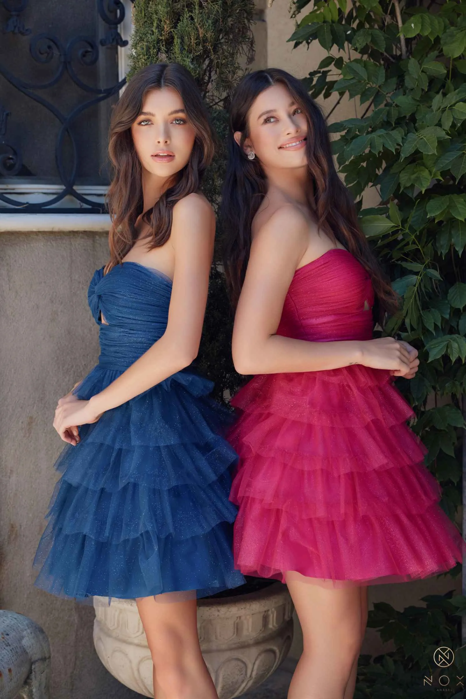Nox Anabel A827 Short Glittered A-Line Tiered Tulle Dress